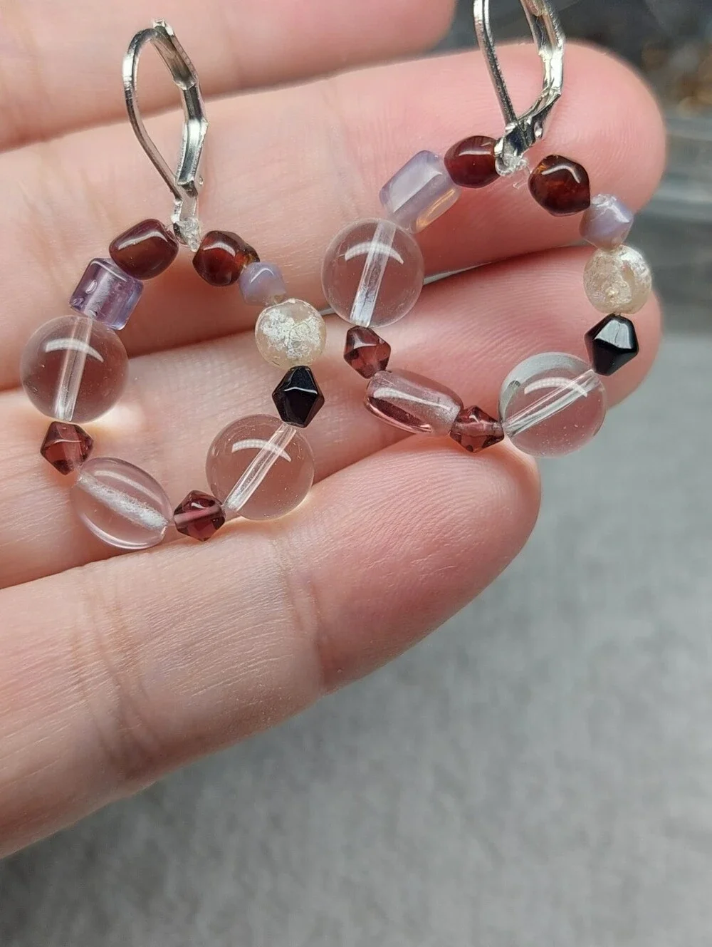 Multicolor Purple Glass Beaded Hoop Earrings Handmade Nwt